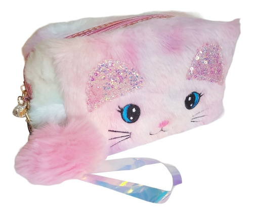 Estojo Pelucia Gatinho Escolar Necessaire Porta Objetos