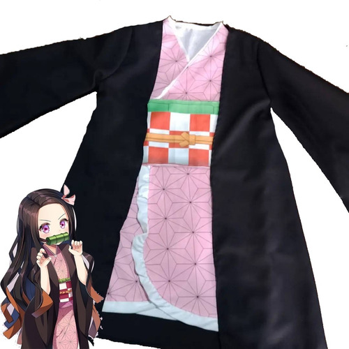 Cosplay Disfraz Nezuko Completo Infantil Verano+ Capa+ Bambu