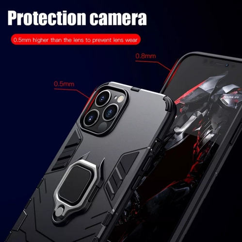Carcasa Para iPhone 12 Pro Max Negra Antigolpe Anillo Metal