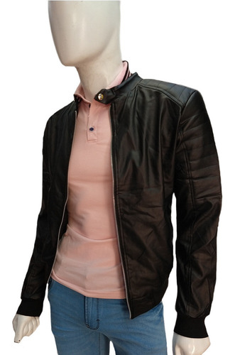 Imagen 3 de 9 de Chamarra Vinil Hombre Moderno Deportiva Slim Fit Ligera Piel
