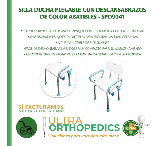 Silla Ducha Plegable Con Descansabrazos Abatibles