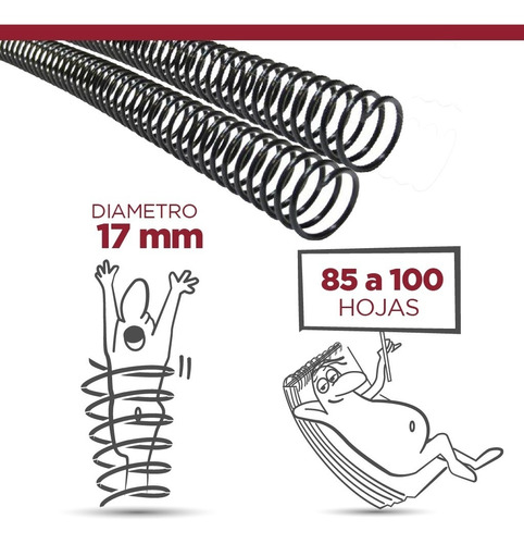 Espiral Rulo Encuadernacion A4 17 Mm 85-100 Hojas Pack X100