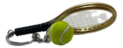 Chaveiro Mini Raquete Tênnis Dourada + Bolinha Roland Garros Cor Dourado