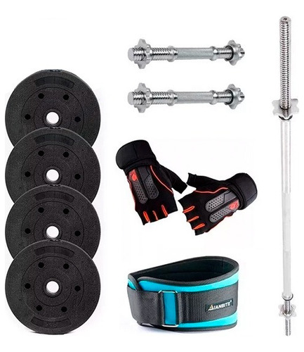 Barra Recta + 2 Mancuernas + 60 Kg En Discos + Regalos