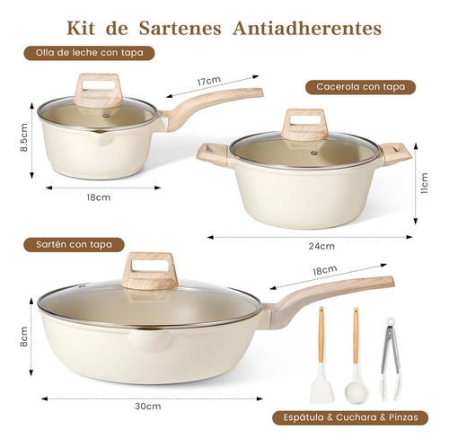 Juego De 9 Ollas Sartenes Antiadherentes Utensilios Cocina