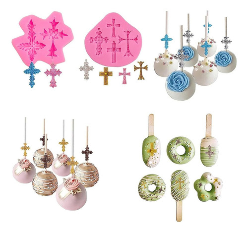 C 4pcs Molde De Silicona Bautismo Cruz Comunión Paloma