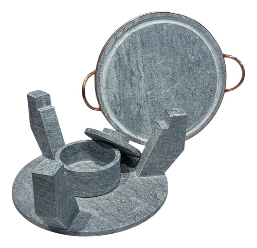 Churrasqueira Para Carne 27 Cm Pedra Sabão Com Rechaud