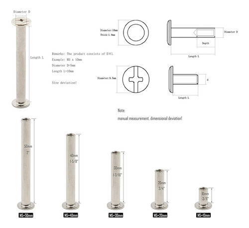 Pack De Tornillos Lby, Tipo Chicago M5, 5 Tamanos, X100pzs