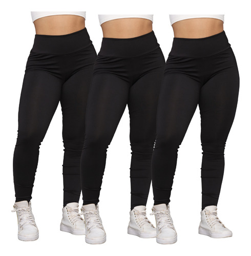 Kit 3 Legging Feminina Preta Básica Leg Academia Promoção