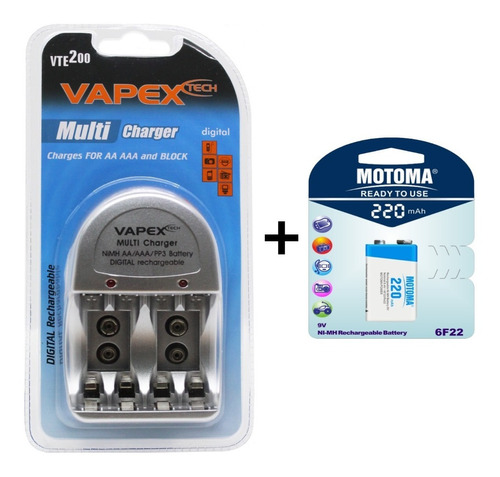 Cargador Vapex Vte-200 + 1 X Bateria Motoma 9v 220mah 