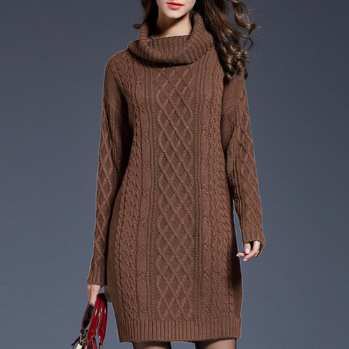 Vestido De Suéter Casual De Punto Con Cuello Alto De Color L