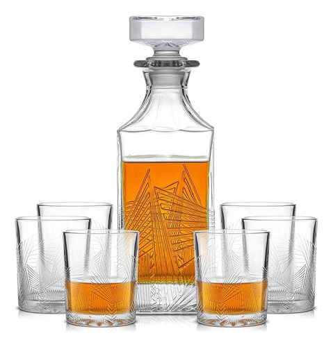 Joyjolt Gatsby Whiskey Decanter Y 6pc Glasses Set. 27 Oz Dec