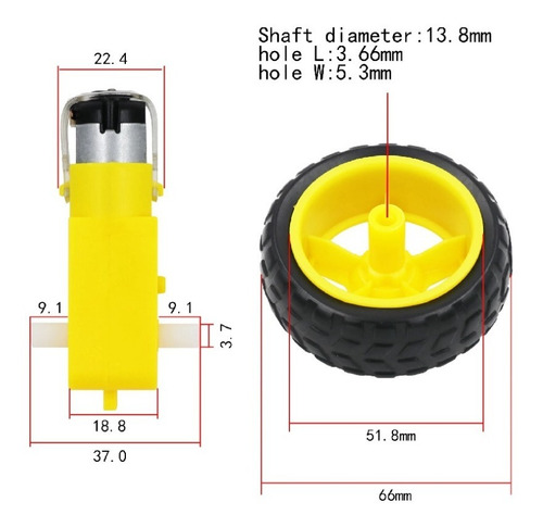 4x Roda + Pneu + Motor Dc 3 A 6v C/ Redução Robotica Arduino