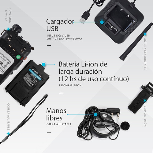 Imagen 7 de 10 de Kit X 4 Handy Radio Walkie Talkie Newvision Uhf Vhf 8w