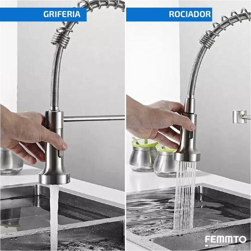 Imagen 6 de 9 de Griferia Extensible Para Cocina Canilla Monocomando Flexible