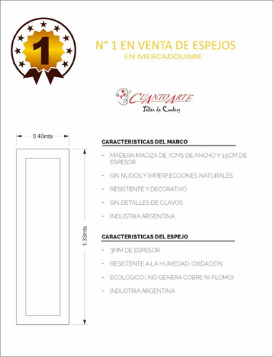 Espejo Marco Madera 130x45 Cm. Super Oferta Del Mes!!!!