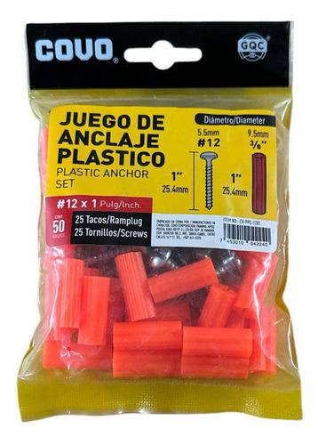 Ramplug Plastico 1 Pulgada Color Naranja (50 Unidades) Covo