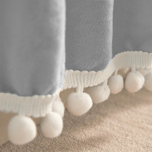 Falda De Cama De Terciopelo Con Borlas Pom Pom, Falda De