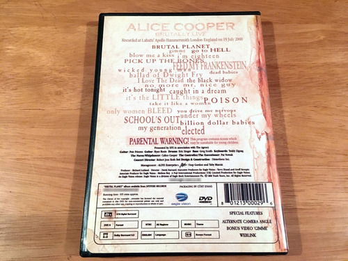 Alice Cooper Brutally Live Dvd Uk 2001 Original (Usado)