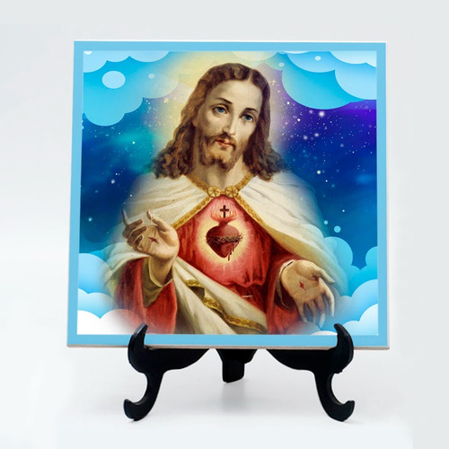 Quadro Azulejo  Sagrado Coração Jesus Cristo 