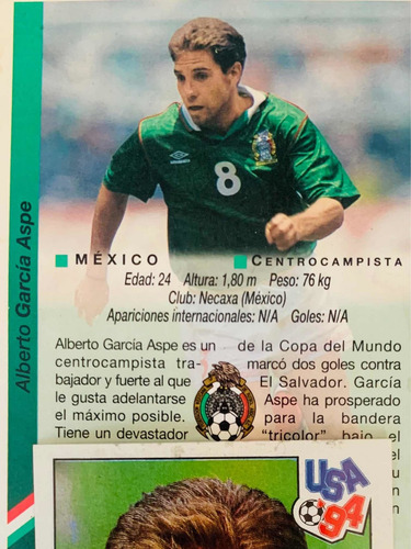 Tarjeta Upper Deck Wc Usa 94 Est. Alberto García Aspe Panini (Usado)