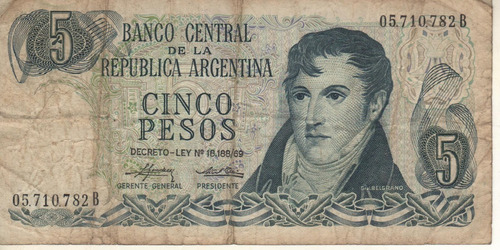 Bottero 2330 Billete De 5 Pesos Ley 18.188 Año 1974 