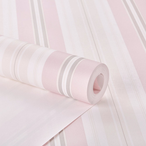 Imagem 2 de 4 de Papel De Parede Textura Emborrachada Listrado Rosa Importado