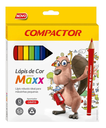 Lápis De Cor Triangular Maxx 12 Cores 5.0mm Compactor