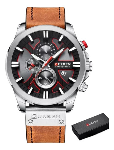 Reloj Analogo Curren Con Pulsera De Cuero Para Caballero Café Plateado Negro