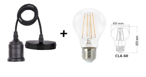 Colgante Pendulum Negro + Led Osram Vintage Bulbo 7w