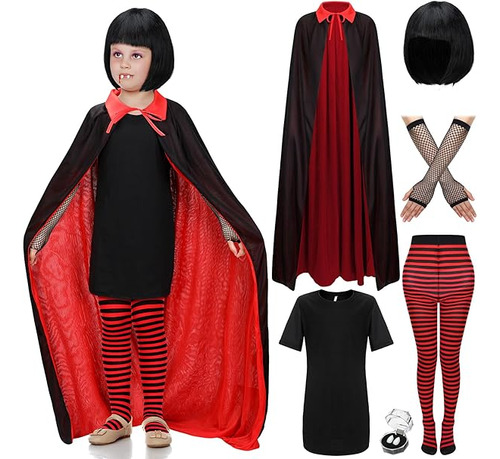 6 Piezas Disfraz Vampiro Con Capa Vestido Capa Para Niños Y