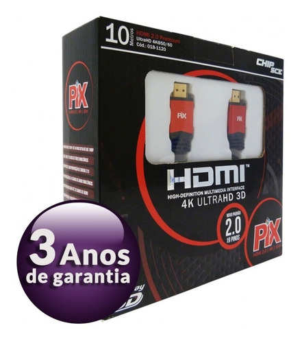 Cabo Hdmi 018-1120 10 Metros 2.0 4k Ultra Hd 3d 19 Pinos