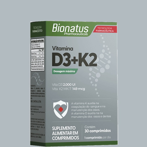 Kit 4 Vitamina D3 + K2 Mk-7 30 Comprimidos - Bionatus Sem Sabor