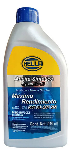 Aceite para motor Hella sintético 5W-30 para carro/camioneta de 1 unidad x 946mL
