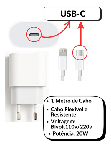 Carregador Turbo C/cabo Para iPhone X Xr 11 12 13 14 14 Pro