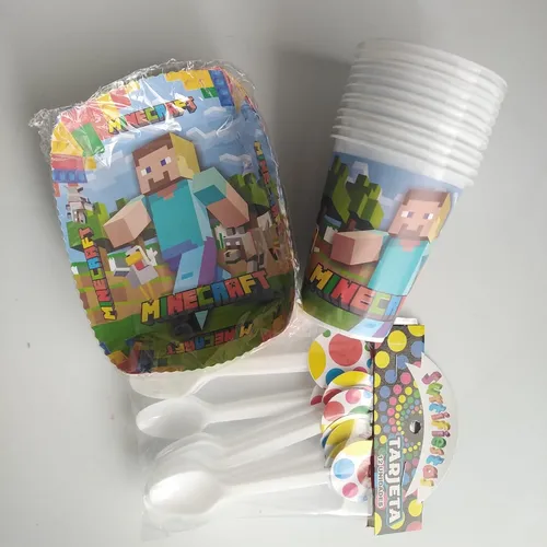 Kit Minecraft Decoración Fiesta Infantil Niños 24 Personas