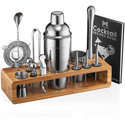 Kit De Barman Mixology 23 Piezas Con Soporte De Bambú Herram