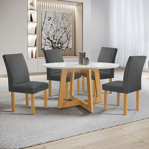 Mesa De Jantar 4 Lugares Arizona Canela Com Vidro Pés Cinza