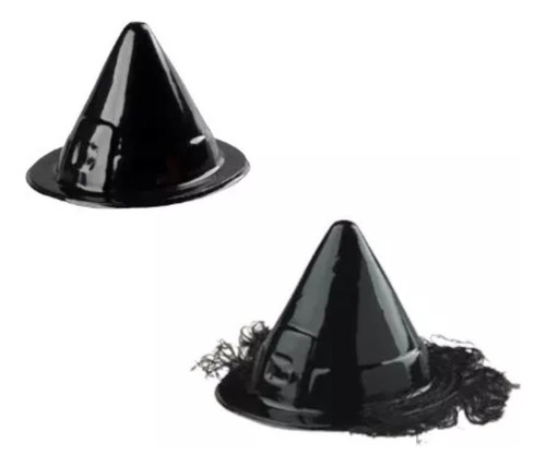 Sombrero Gorro Bruja Negro Con Pelo Plastico Halloween X 1