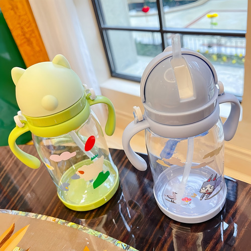 Vaso Infantil 550ml Con Popote Y Asas Doble Oreja
