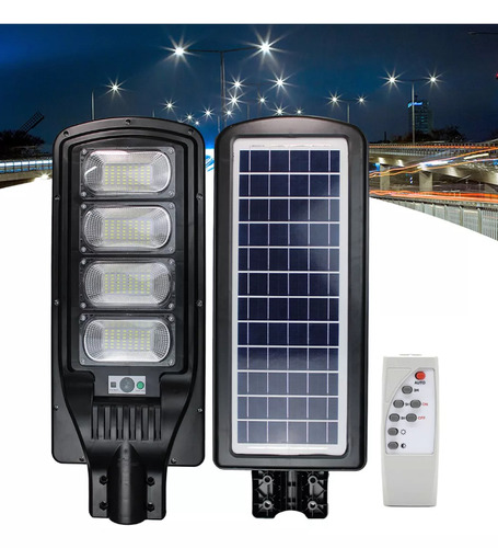 Luminária Solar Led 200w Poste De Rua Publica Prova D'água Com Sensor Controle Refletor Lumi