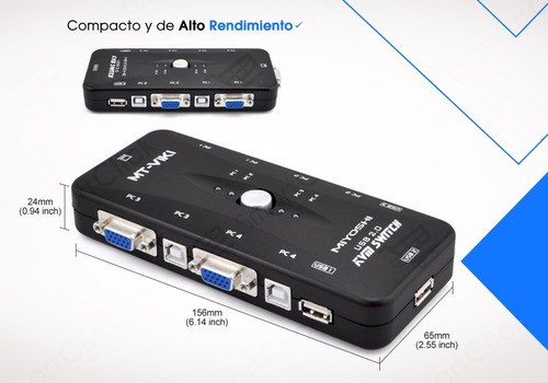 Imagen 6 de 10 de Switch Kvm 4 Puertos Usb Monitor Teclado Mouse Impr + Cables