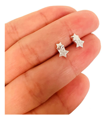 Aros De Plata 925. Estrellas Con Strass 