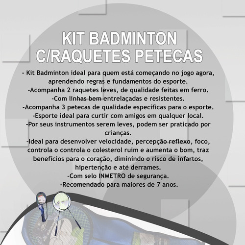 Kit Badminton C/raquetes Petecas Bolsa Transporte Jogo Novo