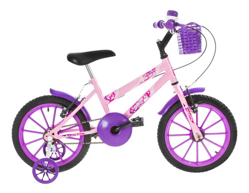 Bicicleta Aro 16 Feminina Ultra Kids Com Rodinha + Cestinha Cor Rosa bebe - lilás