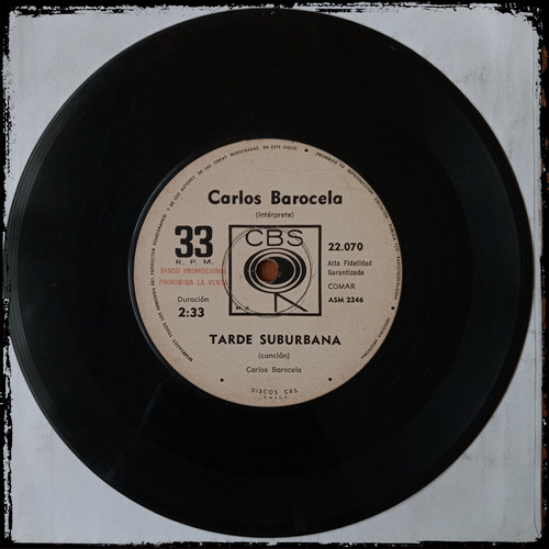 Carlos Barocela - Tarde Suburbana  - Arg  Cbs Vinilo Single