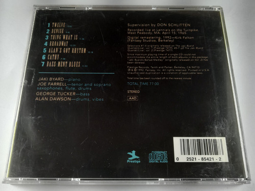 Cd Jaki Byard Quartet - Live (Usado)
