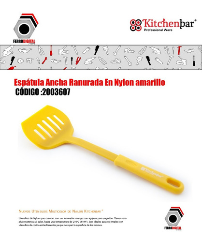 Imagen 2 de 4 de Espatula Ancha Ranurada En Nylon Amarillo