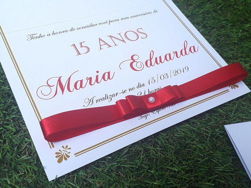 Imagem 3 de 5 de Kit Com 80 Convites Casamento Vermelho E Dourado Lindo Top