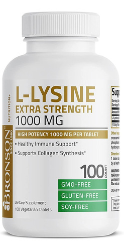 Bronson L-lysine Extra Strength 1000 Mg Por Tableta De Alta